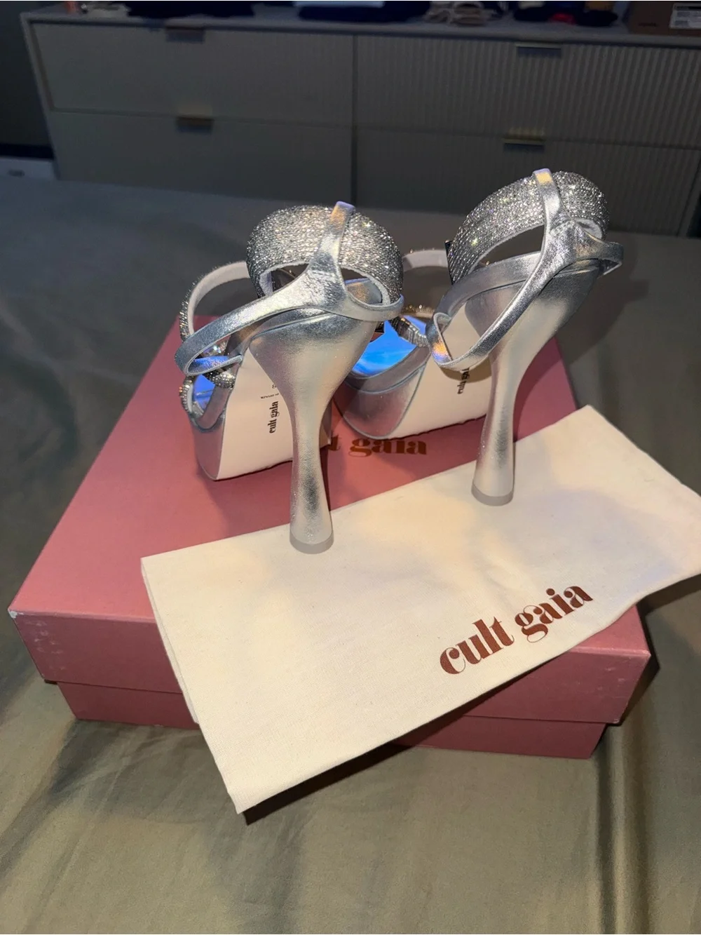 cult gaia Elodie Platform Sandals in Metallic Silver